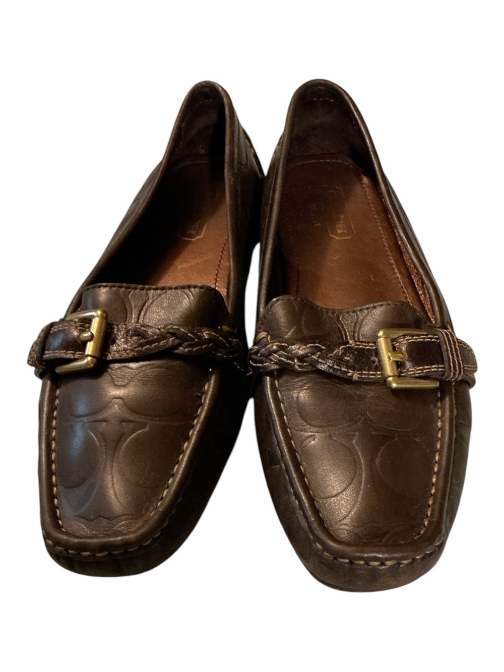 Women’s Brown Leather Braided Buckle Loafers - Picture 2 of 6